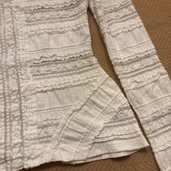 Cinq A Sept Lace Blouse Top Womens Medium Ivory Cold Shoulder Mockneck Boho - Picture 4 of 8